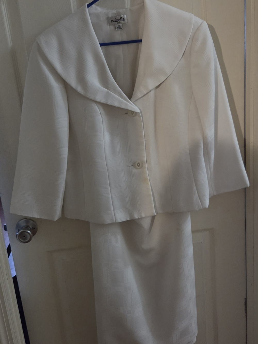 Abella White Women's Two-Piece Skirt Set - Textured Pencil Skirt and Jacket